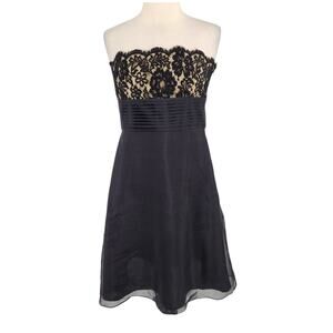 Ann Taylor Silk Organza Strapless Lace Formal Evening Cocktail Dress Size 6
